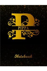 Pippa Notebook: Letter P Personalized First Name Personal Writing Notepad Journal Black Gold Glittery Pattern Effect Cover Wide Ruled Lined Paper for Journalists & 