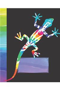 Cute Colorful Tie-Dyed Lizard Watercolor Composition Wide-ruled blank line School Notebook