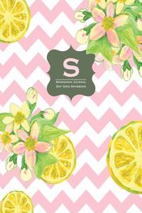 Monogram Journal S - Dot Grid Notebook: Vintage Pink Lemonade - Yellow, Grey, Chevron, Large 8.5 X 11