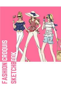 Fashion Croquis Sketchbook: A Cute Pink Girls Theme Professional Female Figure Body Basic Illustration Templates Sketchpad with Lightly Drawn Images for Designers To Sketch And