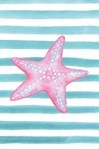 Pink Starfish Watercolor Stripe Journal, Blank Sketch Paper