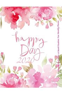 Happy Day 2020 Blooming Pink Flower 18 Month Academic Year Monthly Planner