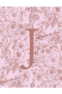 J: Monogram Initial Notebook For Women And Girls-Pink And Brown Floral-120 Pages 8.5 x 11