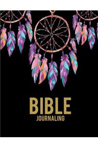 Bible Journaling: Dream Catcher Black Book, Bible Study Journal, Prayer Log, a Christian Notebook Large Print Bible 8.5