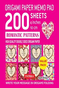 Origami Paper Memo Pad 200 Sheets Romantic Patterns 4" (10 cm): Double-Sided Origami Sheets with 8 Different Designs (Instructions for 9 Projects Included)