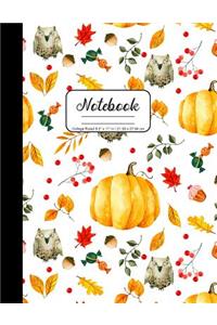 Notebook College Ruled 8.5" x 11" in / 21.59 x 27.94 cm: Composition Book, Fall Leaves, Owls and Pumpkins Cover, C856