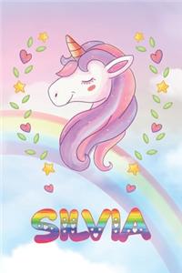 Silvia: Silvia Unicorn Notebook Rainbow Journal 6x9 Personalized Customized Gift For Someones Surname Or First Name is Silvia