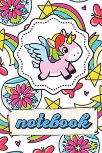 Notebook: Unicorn Note Book With Starry Rainbow Flower Water Bowl Butterfly Pattern, Lined Paper Note Book For Girls To Draw, Sketch & Crayon or Color (Kids T