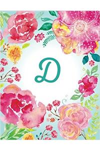 D Initial Journal, Monogram Notebook, Pink Teal Watercolor (Personal Journal)