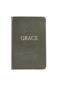 Christian Art Gifts Brown Full Grain Leather Journal Grace - Ephesians 2:8-9 Bible Verse Pocket Size Inspirational Notebook W/Ribbon Marker 192 Lined Pages