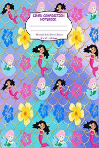 Lined Composition Notebook. Mermaids Scales Flowers Pattern