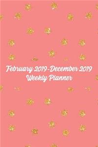 February 2019-December 2019 Weekly Planner: 48 Week Simple Agenda: 6x9 Soft Cover: Pink & Gold Stars