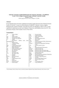 Subsonic Transonic Applied Refinements by Using Key Strategies - Starbuks in the NASA Langley Research Center National Transonic Facility