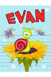Evan: Personalized Book with Child's Name, Primary Writing Tablet, 65 Sheets of Practice Paper, 1