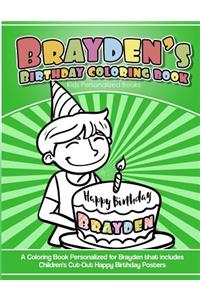 Brayden's Birthday Coloring Book Kids Personalized Books