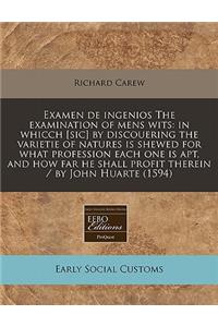 Examen de Ingenios the Examination of Mens Wits
