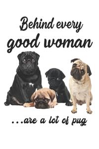 Behind Every Good Woman Are A Lot of Pugs Notebook Crazy Pug Notebook/Journal 6x9 120 Pages