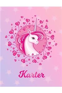 Karter: Karter Magical Unicorn Horse Large Blank Pre-K Primary Draw & Write Storybook Paper - Personalized Letter K Initial Custom First Name Cover - Story 