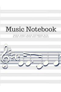 Music Sheet Notebook with Blank Staff Paper and Lined Pages