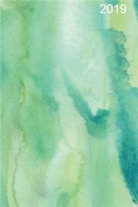 2019 Daily Planner Green Watercolor Design 384 Pages