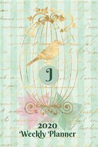 Plan On It 2020 Weekly Calendar Planner 15 Month Pocket Appointment Notebook - Gilded Bird In A Cage Monogram Letter J