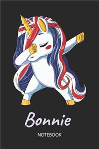 Bonnie - Notebook: Blank Lined Personalized & Customized Name Great Britain Union Jack Flag Hair Dabbing Unicorn Notebook / Journal for Girls & Women. Funny Unicorn Ac