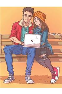Young Couple Listening to Music Blank Lined Notebook