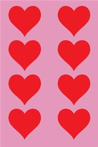 100 Page Unlined Notebook - Red Hearts on Violet