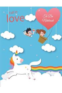 Fall in Love: To Do Notebook: Blue Sky Rainbow Unicorn, Schedule Diary To Do List Large Print 8.5" x 11" Daily To Do Planner, Office School Task Time Management N