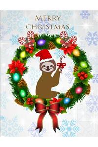 Merry Christmas Smiling Sloth Wreath Notebook Journal 150 Page College Ruled Pages 8.5 X 11