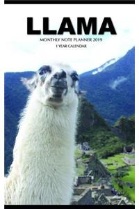 Llama Monthly Note Planner 2019 1 Year Calendar