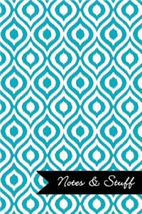 Notes & Stuff - Lined Notebook with Robin's Egg Blue Ikat Pattern Cover