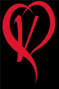 Monogram Initial Letter V Adorable Heart Red and Black