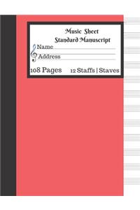Music Sheet Standard Manuscript 108 Pages 12 Staffs Staves