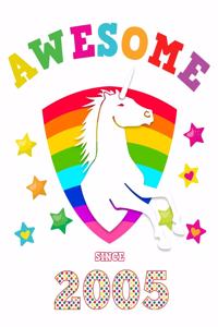 Awesome Since 2005: Unicorn Blank 4 x 4 Quadrille Squared Coordinate Grid Paper Magical White Cover for Little Girls Born in '05 Math & Science Exercise Note Book: Pres