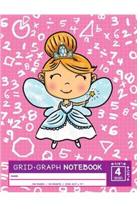 Cute Math Fairy Grid - Graph Notebook / Quadrant Exercise Book / 1/4" X 1/4" Or Four Squares Per Inch (Coordinate / Quadrille / Quad Paper) / 100 Pages / 50 Sheets / Size: 8.5" X 11" Blank Grid paper, great for Maths, Bio, Chemistry & Geometry