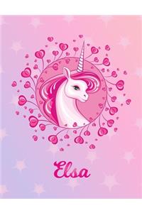 Elsa: Unicorn Sheet Music Note Manuscript Notebook Paper - Magical Horse Personalized Letter P Initial Custom First Name Cover - Musician Composer Instrum