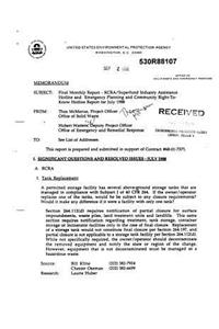 Rcra-superfund Industry Assistance Hotline and Emergency Planning and Community Right-to-know Hotline Report For July 1988