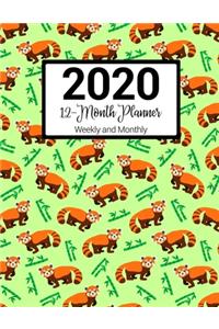 2020 12-Month Planner Weekly and Monthly: With Meal Planner, Goals, Red Panda Pattern Green