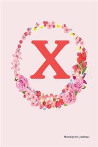 Monogram Journal - Initial X (Pink Flower)