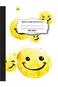 Composition notebook wide ruled 8.5 x 11 inch 200 page, Smiley yellow emoji