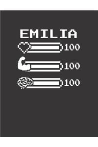 Emilia: Pixel Retro Game 8 Bit Design Blank Composition Notebook College Ruled, Name Personalized for Girls & Women. Gaming Desk Stuff for Gamer Girls. Funn