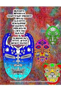 Huichol Wixarica inspirerade masker Helig blå Deer Kauyumari gyckel målarbok lära sig kultur & slappna av efter artist Grace Divine