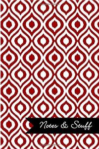 Notes & Stuff Lined Notebook With Brick Red Ikat Pattern Cover