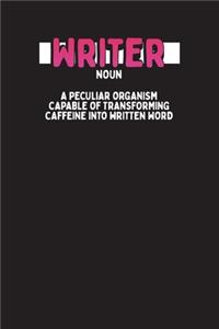 Writer Noun A Peculiar Organism Capable Of Transforming Caffeine Into Written Word