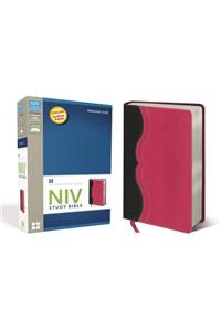 NIV Study Bible, Personal Size, Leathersoft, Gray/Pink, Red Letter Edition