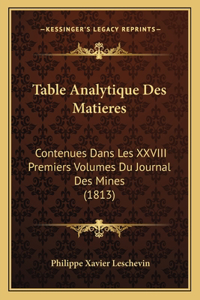 Table Analytique Des Matieres: Contenues Dans Les XXVIII Premiers Volumes Du Journal Des Mines (1813)