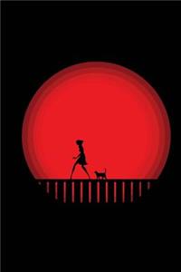 Girl Followed By Cat Against a Red Moon Journal