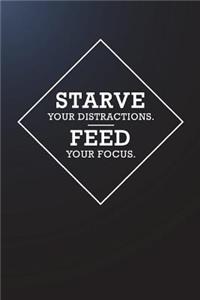 Starve Your Distractions. Feed Your Focus.: Motivational Bullet Notebook - 120-Page Large Dot Grid Inspirational Journal - 6 X 9 Matte Softcover Diary