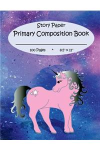 Primary Composition Book: Story Paper for K-2 (Space on Top for Drawing & Dotted Midlines Below, 8.5x11 Inches, 100 Pages, Pink Unicorn Design)